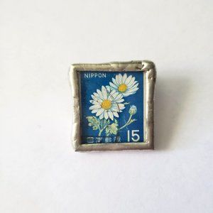 Vintage Sterling Silver Japanese Nippon Postage Stamp Pin Brooch